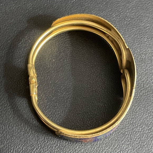 Vintage Cloisonne Hinged Bracelet Bangle Panda Floral Calla Lily Gold Tone - Picture 12 of 15